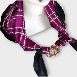 Tie Rack London Scarf Purple Houndstooth Italy‎ Gold Jewel Buckle